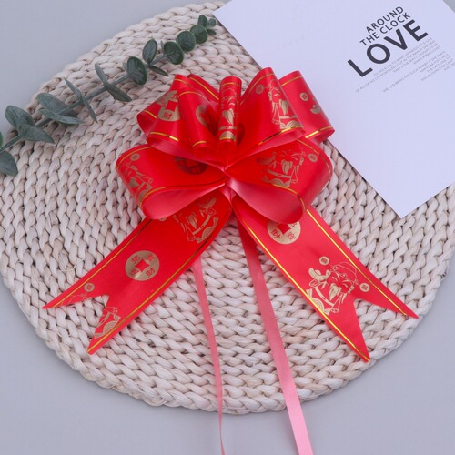 Large bonsai bow congratulating wealth pulling flower opening decoration God of Wealth blessing word celebration Phnom Penh red ribbon