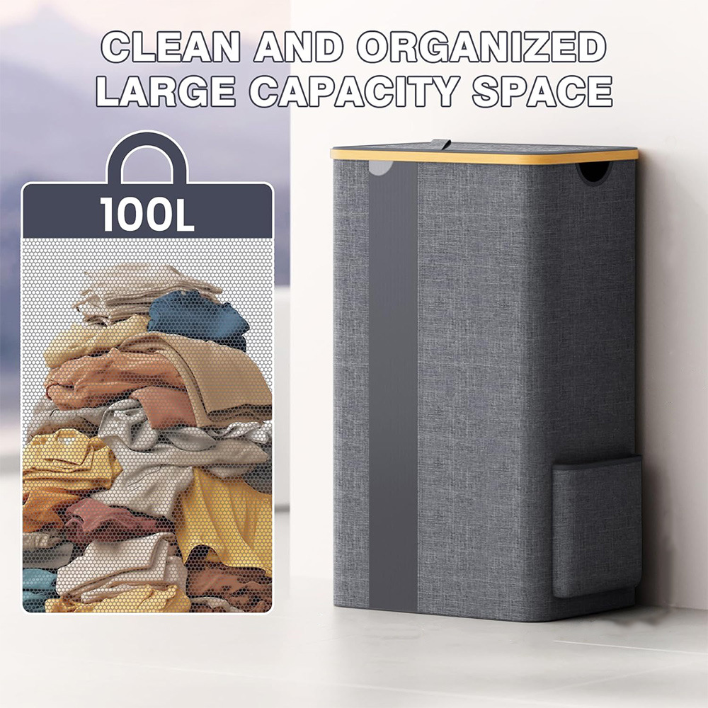 Cesta de lavandería de bambú Cubo de ropa sucia grande plegable Cesta de ropa sucia doméstica Cesta de almacenamiento de ropa sucia con ventana
