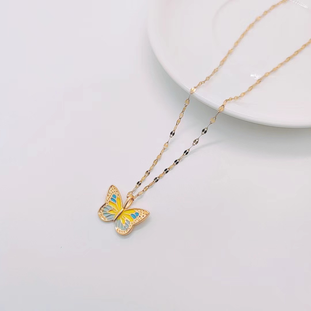 Pastoral Butterfly Titanium Steel Pendant Necklace Plating Stainless Steel Necklaces 1 Piece
