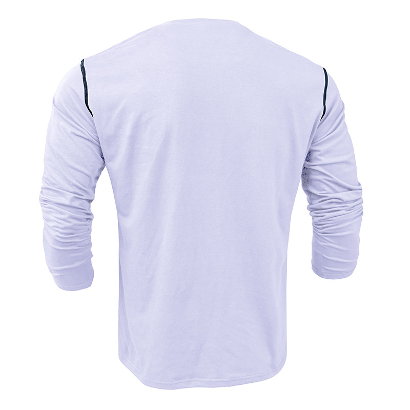 217g Weight Long Sleeve Sleeve Length Half Placket Placket Type Regular Sleeve Sleeve Type Cotton Blend Fabric Type Regular Top Length T-shirt Tops Type Daily Occasion Round Neck Neckline Breathable Function Regular Fit Fit Type Solid Color Pattern Spring, Autumn Season Men's Gender Casual Style Wholesale Men's Casual Solid Color Long Sleeve Men's Tops 26