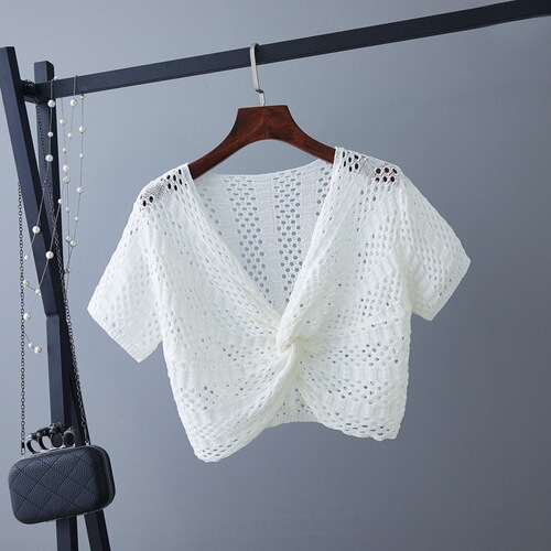 Women's 2025 Ice Silk Cardigan Suncoat with Shoulder Cover, Short Sleeve, Summer Casual Open Jacket with Strap