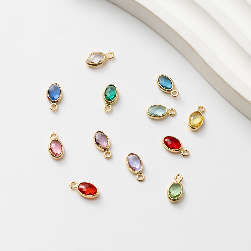 Cross-border 12 birthstone oval pendant cut crystal pendant DIY birthday stone necklace pendant accessories