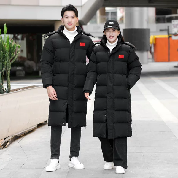 Down Cotton Outwear, Men's Sports Outwear, Mid-Length Over-The-Knee Thickeneded Warm Family Wear, Outdoor Travel Group Wear