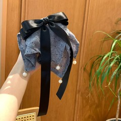 秋冬麻料蝴蝶结方巾马尾夹发夹高级感气质女时尚后脑勺发饰头饰
