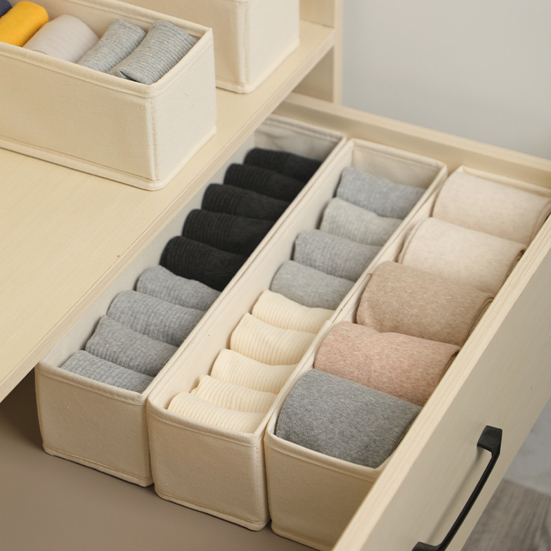 Tiktok popular fabric non-grid socks storage box cotton and linen storage organizing box wardrobe clothing layered storage artifact