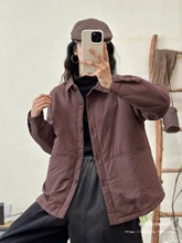 冬季新款翻领单排扣工装加厚棉服轻薄保暖气质纯色简约宽松外套女