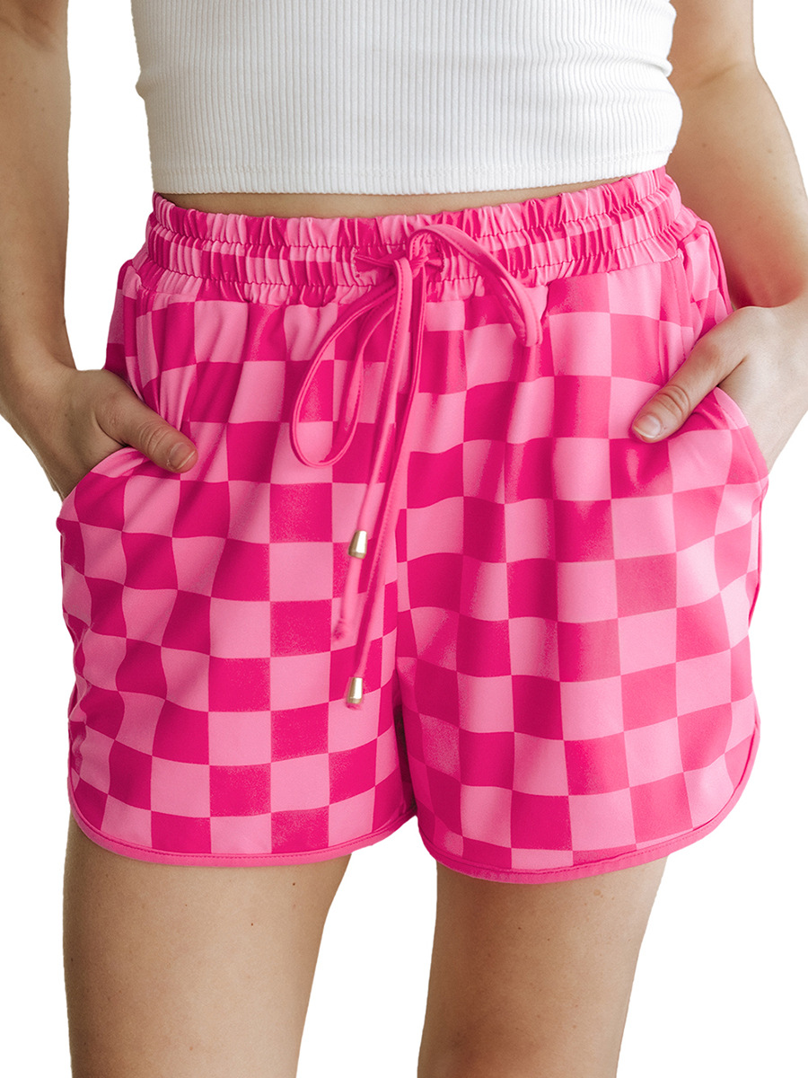 Independent Station Cross-border Hot Sale Spring New Drawstring Casual Pants Women's European and American Fashion All-match Plaid Printed Shorts for Women