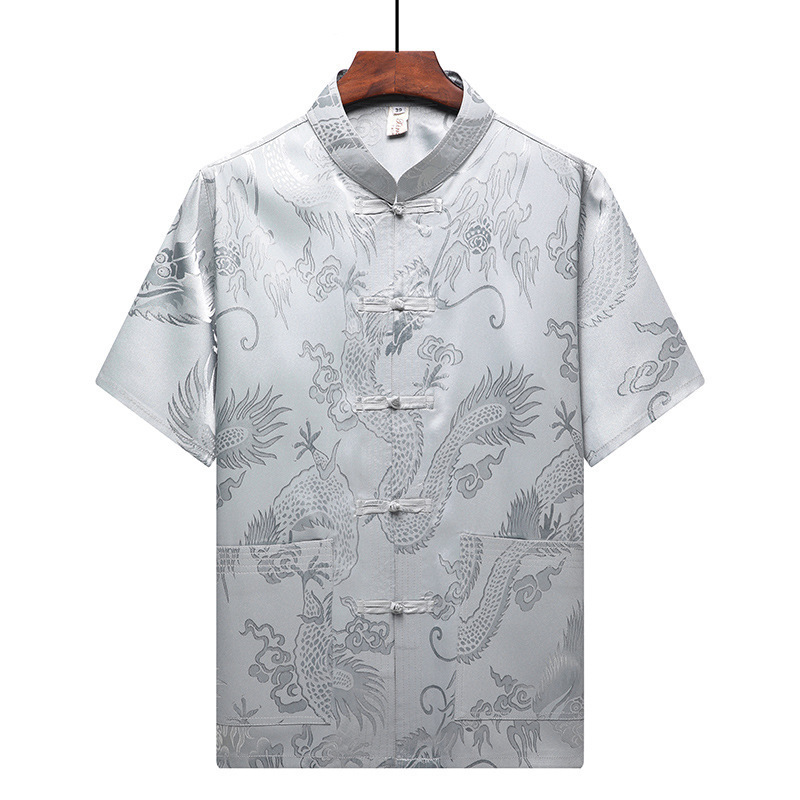 Summer New Style Short-Sleeved Tops for Middle-Aged and Elderly Men, Ice Silk Thin Tang Suits, Ethnic Clothing, Chinese Style Hanfu Manufacturer Summer New Style Short-Sleeved Tops for Middle-Aged and Elderly Men, Ice Silk Thin Tang Suits, Ethnic Clothing, Chinese Style Hanfu Manufacturer