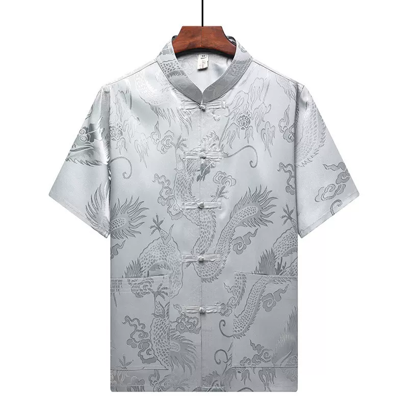 新款夏季中年男士短袖上衣 棉麻材质唐装民族服装 厂家批发唐装