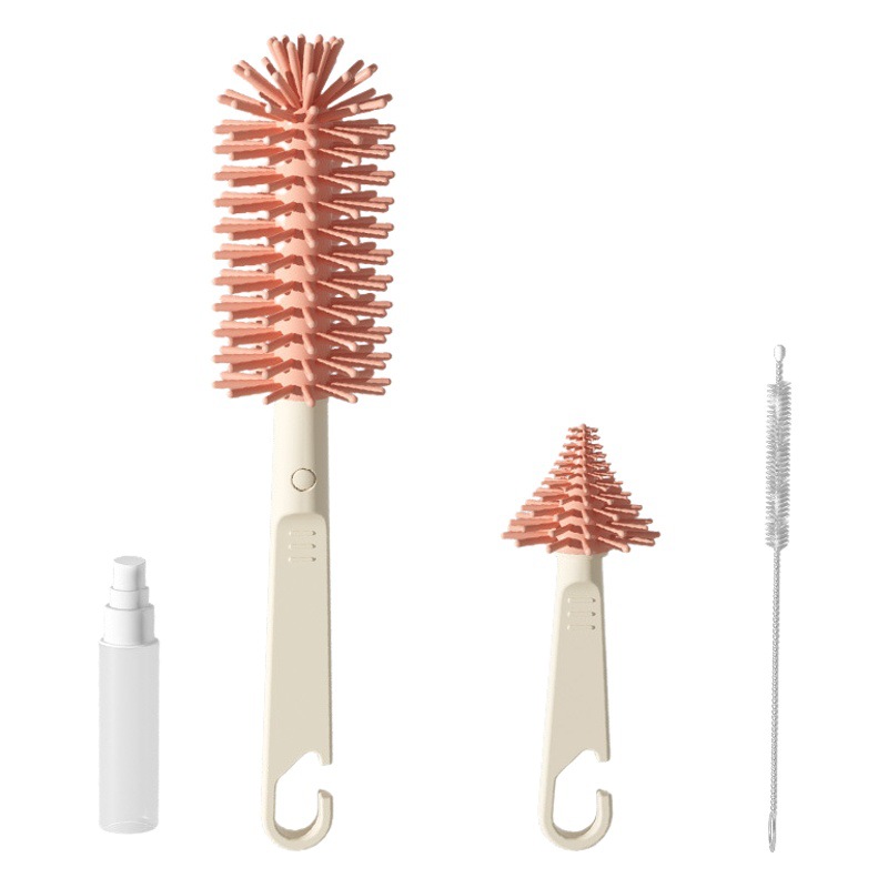 Cepillo de botella traje portátil multifuncional de silicona biberón cepillo de limpieza con estante de drenaje de almacenamiento pezón cepillo de paja