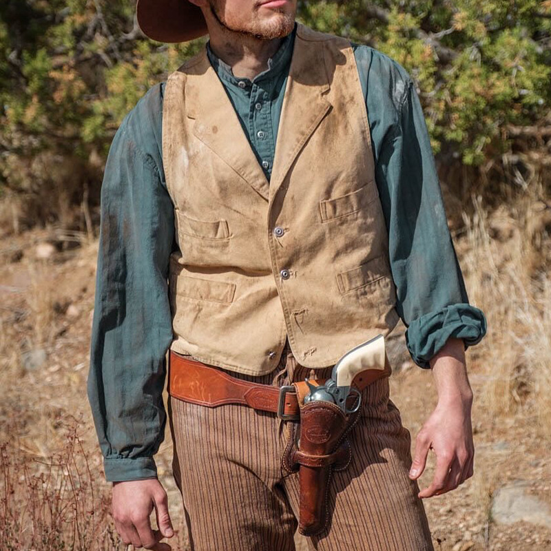 欧美跨境男士复古街头马甲 外贸无袖翻领多口袋背心夹克马甲外套