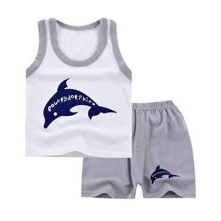 2025 Children's Summer Cotton T-shirt Han Style Sleeveless Set for Boys and Girls Cartoon Middle Children Trendy