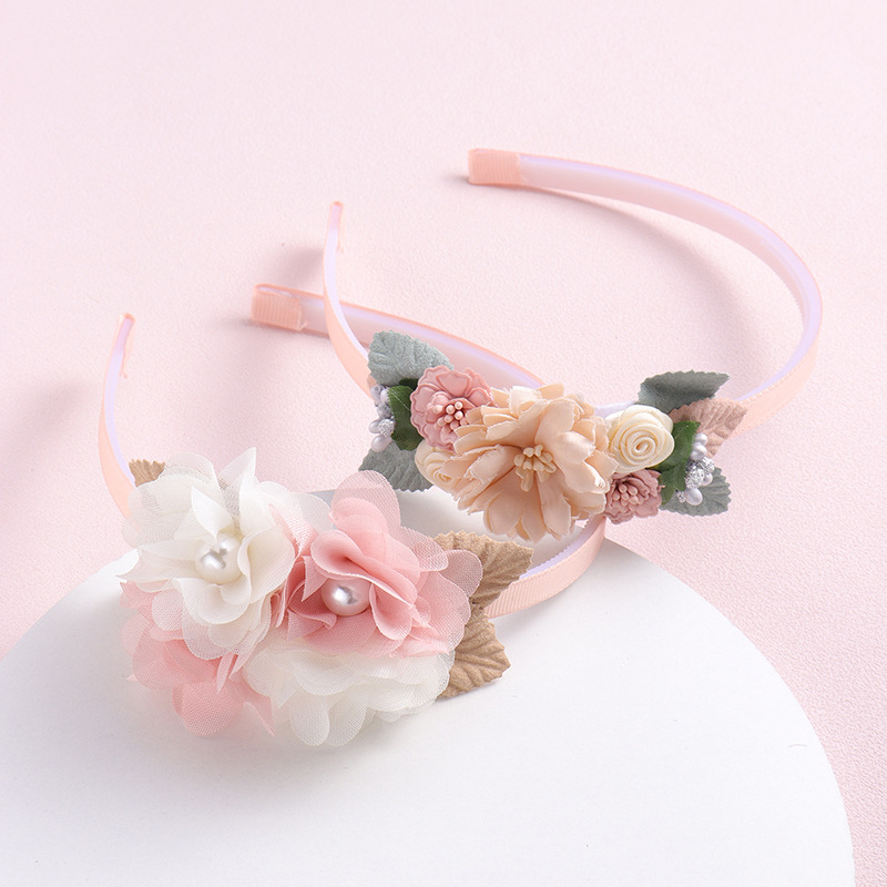 Hair Band Hair Accessories Type Sweet Leaf Flower Bow Knot Imitation Pearl Polyester Hair Band