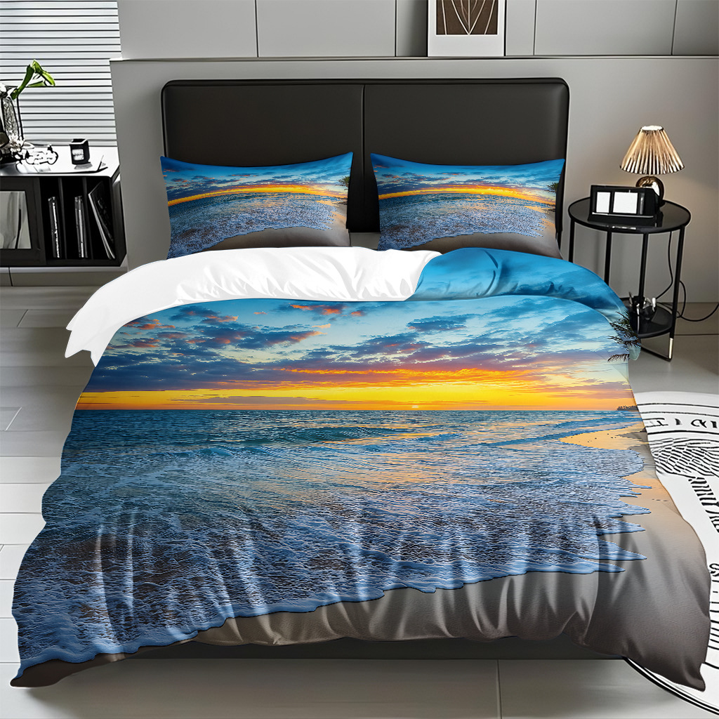 TEMU / JIT transfronterizo textil doméstico mar hermoso paisaje impresión colcha colcha de almohada fuente fábrica para la imagen se puede fijar