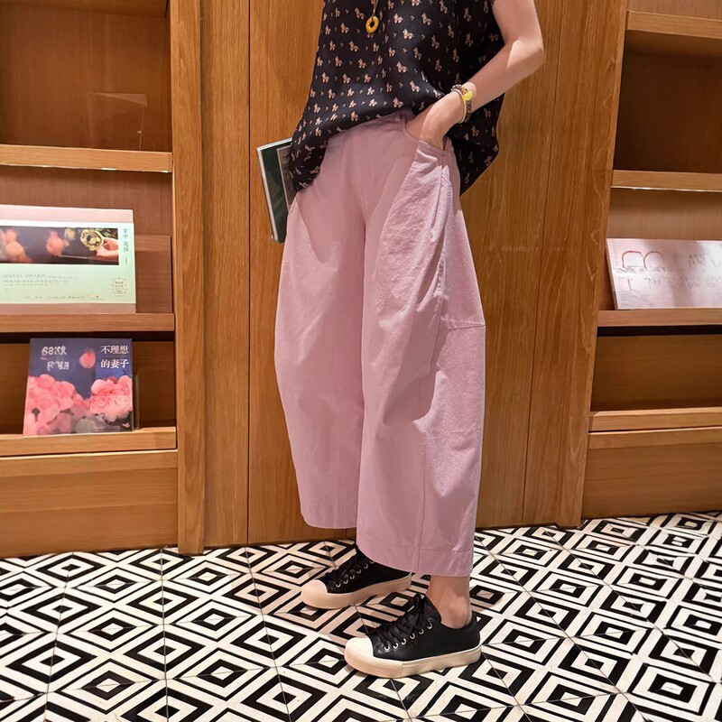 In-Stock Pink High-Waisted Wide-Leg Pants for Women, Cropped Loose Slimming Casual Pants, New Summer Straight-Leg Fashion Pants In-Stock Pink High-Waisted Wide-Leg Pants for Women, Cropped Loose Slimming Casual Pants, New Summer Straight-Leg Fashion Pants