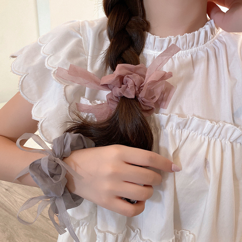 Hermoso anillo de cabello de malla de arco de mariposa intestino grueso para mujeres 2025 nueva cola de caballo no lastima la cuerda de cabello temperamento cuerda de cabello flores de cabeza
