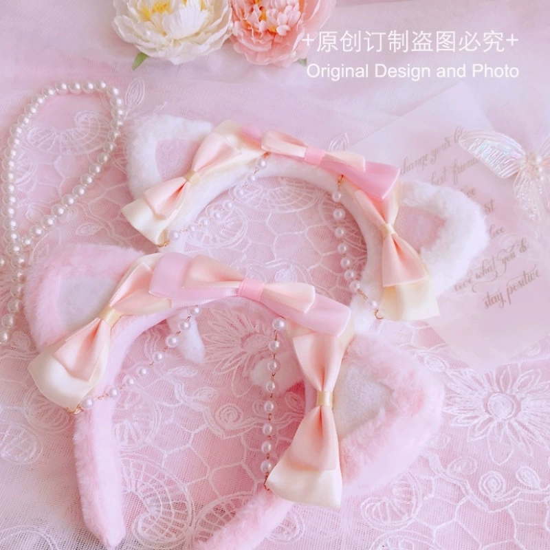 Hair accessory pearl, headband with bow, Lolita style, DIY