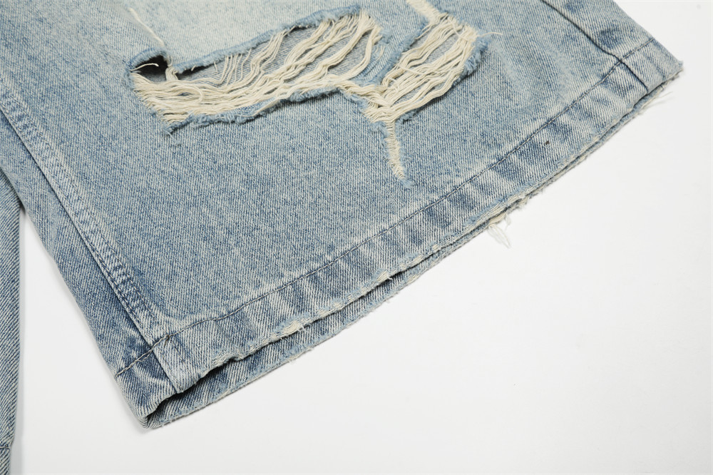 Men's American Punk Ripped Denim Capri Shorts Summer Style Washed Distressed Loose Wide Leg Trendy Cotton mid Waist Black Blue_mkmklike.com