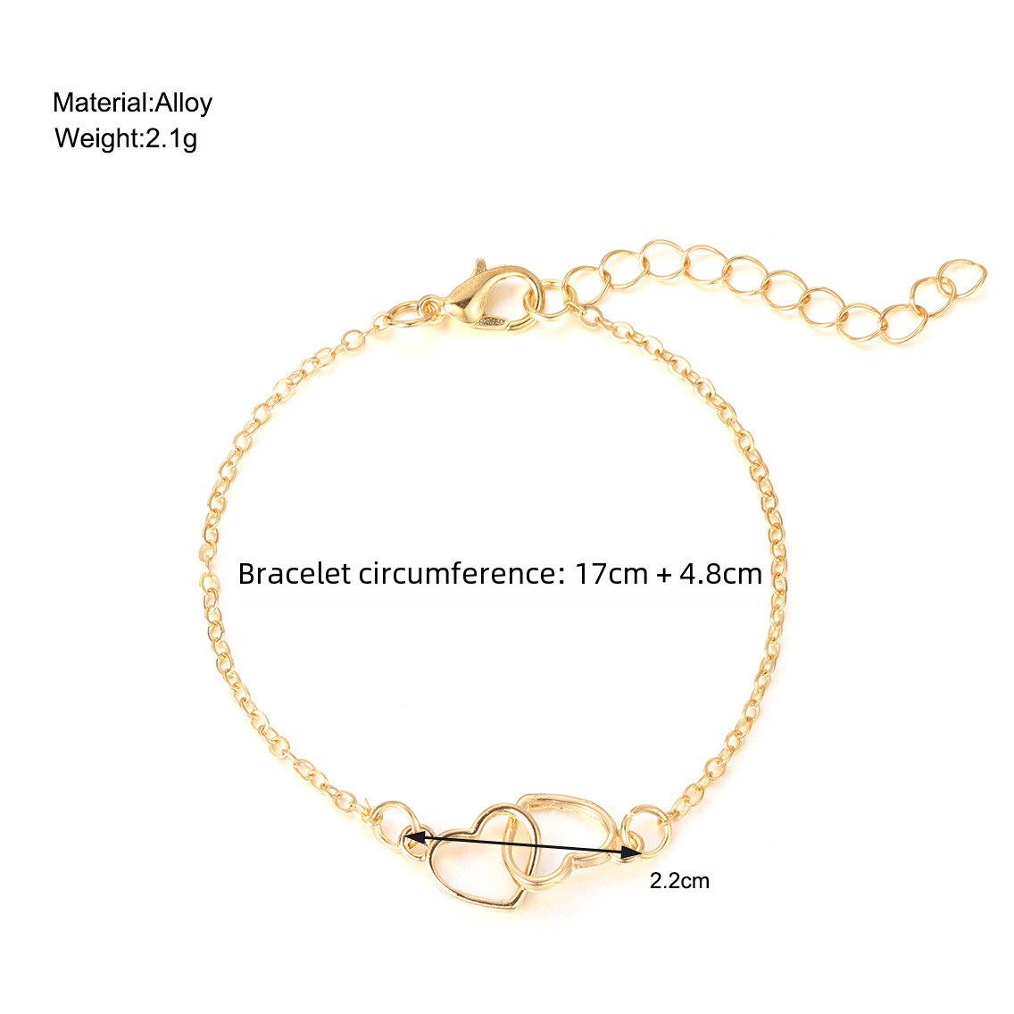 ins cold style metal alloy peach heart double heart Bracelet ring buckle small love Bracelet Bracelet_voghion.com