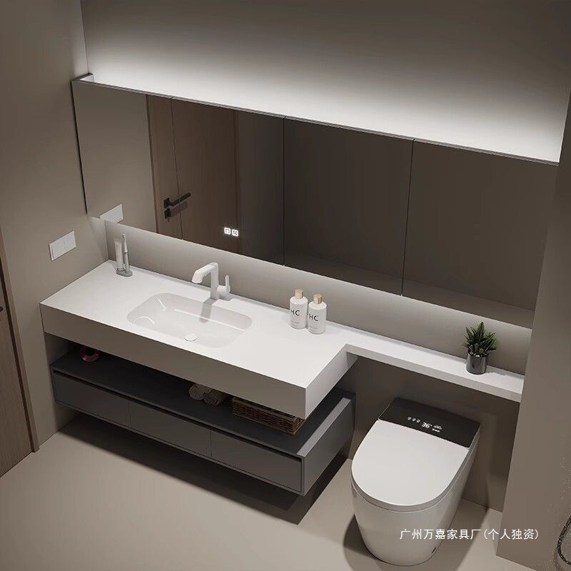 Modern Minimalist Rock Plate Ceramic Seamless Integrated Bathroom Cabinet Bathroom Washstand Washbasin Cabinet Toilet Extension Cabinet