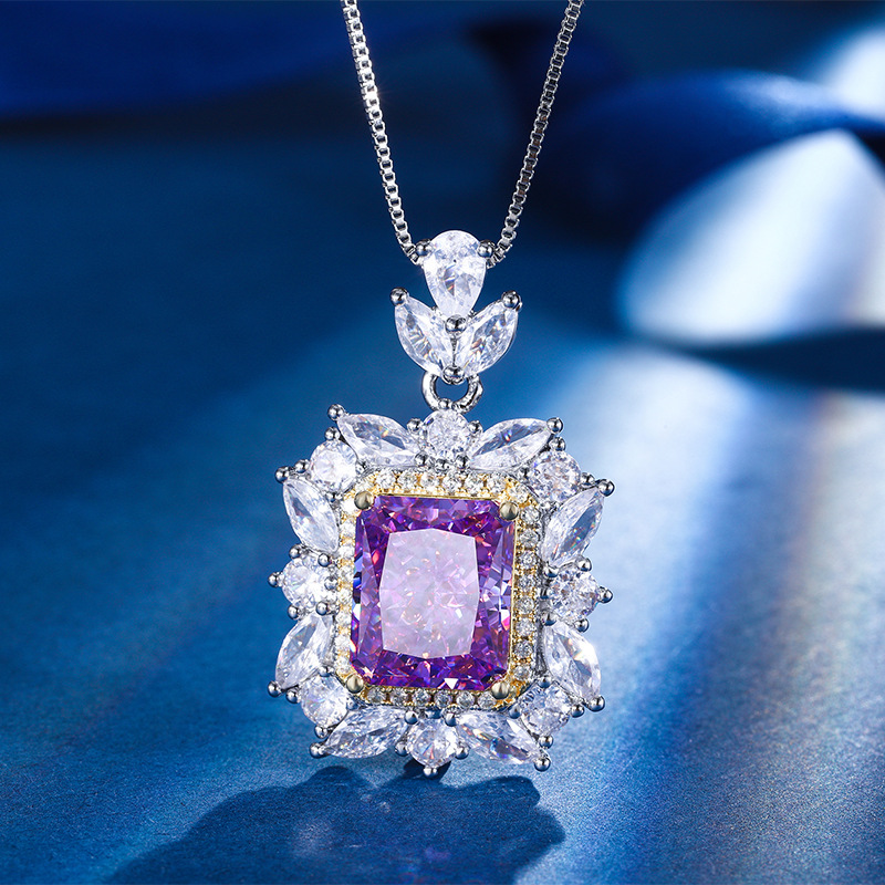 Otoño e invierno nuevo estilo Zhuangshengsheng joyería con alto contenido de carbono, flor de hielo, diamante de color cortado, incrustaciones de cobre, colgante de lujo ligero de moda 10*12