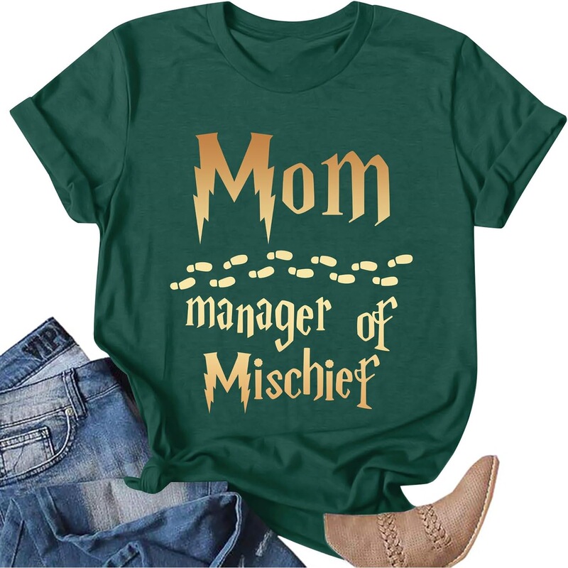 Women's Fun Mom T-Shirt Manager Shirt Mom Life T-Shirt Magical Mom Print Short Sleeve