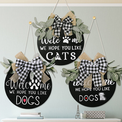 Cross border new pattern American country wooden  House number lattice bow Home Furnishing Wall decoration Garland Door trim DogCAT