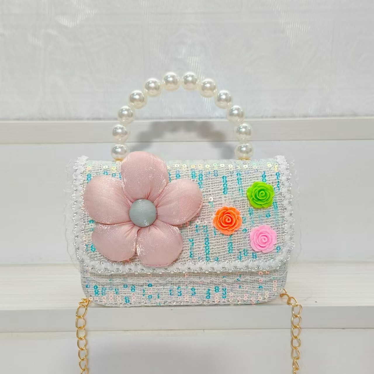 Bolso de princesa, bolso de perla, bolso de hombro, bolso de cambio, bolso de accesorios, bolso de cadena, bolso de Año Nuevo para chicas