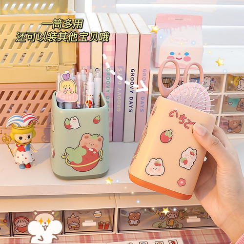 Cute cartoon pen holder for girls desktop large capacity pen barrel ins Japanese creative student office stationery storage box