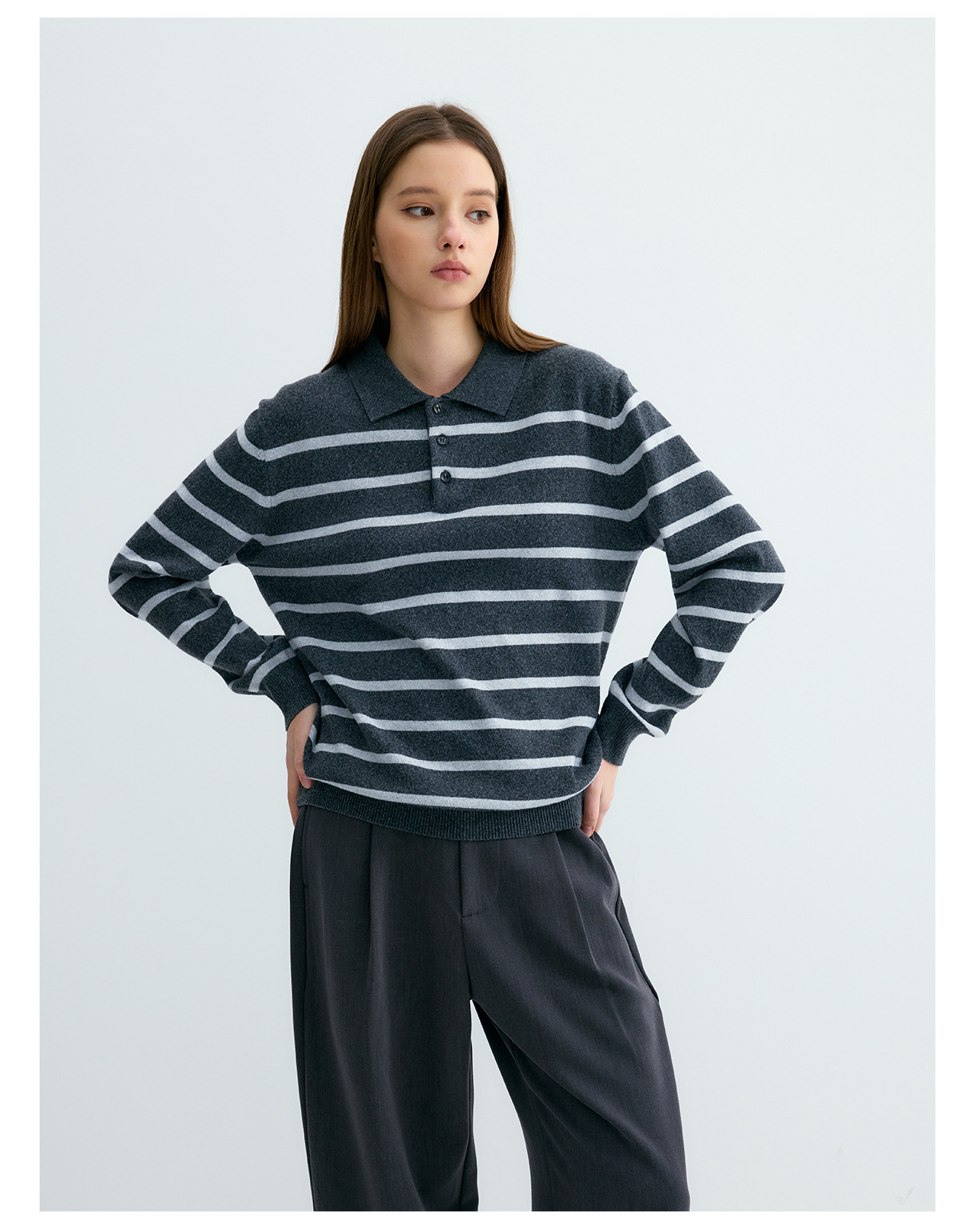 UNF Color-Block Striped 300g Polo Sweater