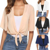 2023 new women's spring and summer chiffon cardigan cross-border women's solid color short-sleeved chiffon shirt women's casual top