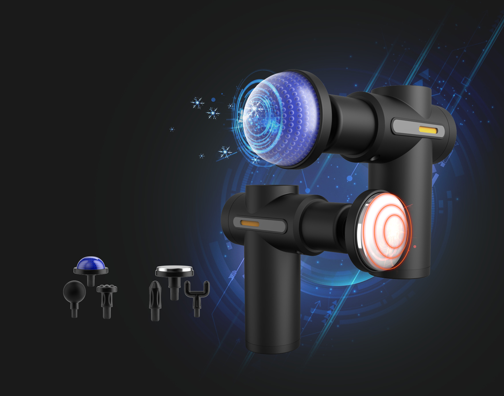 Nueva pistola de masaje transfronteriza con funciones de frío y calor, masajeador vibratorio de grado profesional, pistola de relajación muscular, pistola de fascia personalizable con funciones de frío y calor.