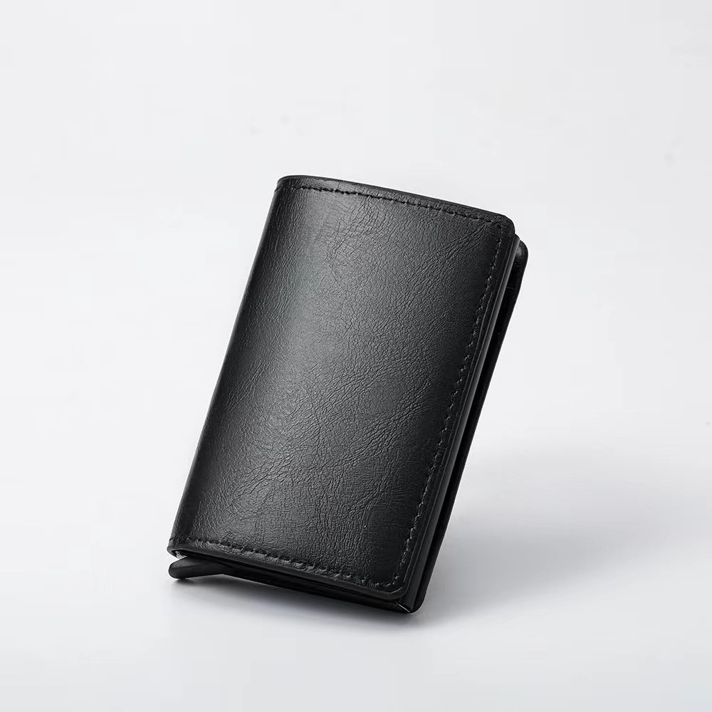 Cartera transfronteriza para hombres europeos y estadounidenses Tarjetero de fibra de carbono ultrafino Tarjetero de aleación de aluminio con tarjeta emergente automática Cartera