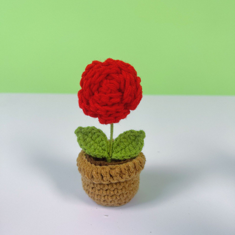 Lama tejida transfronteriza terminada, amor, planta en maceta, decoración de escritorio de estudio de flores artificiales, día de San Valentín, Navidad