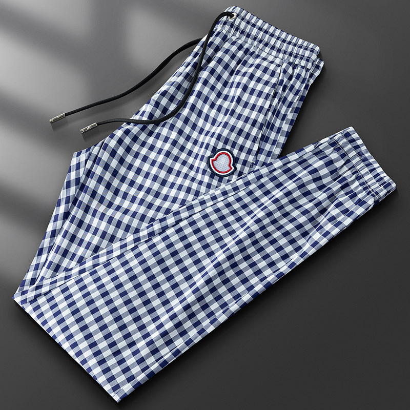 Light Luxury Summer Ice Silk Thin Plaid Casual Sweater Pants Men's Small Foot Nail Embroidered European Goods High-end Sweater Pants for Men