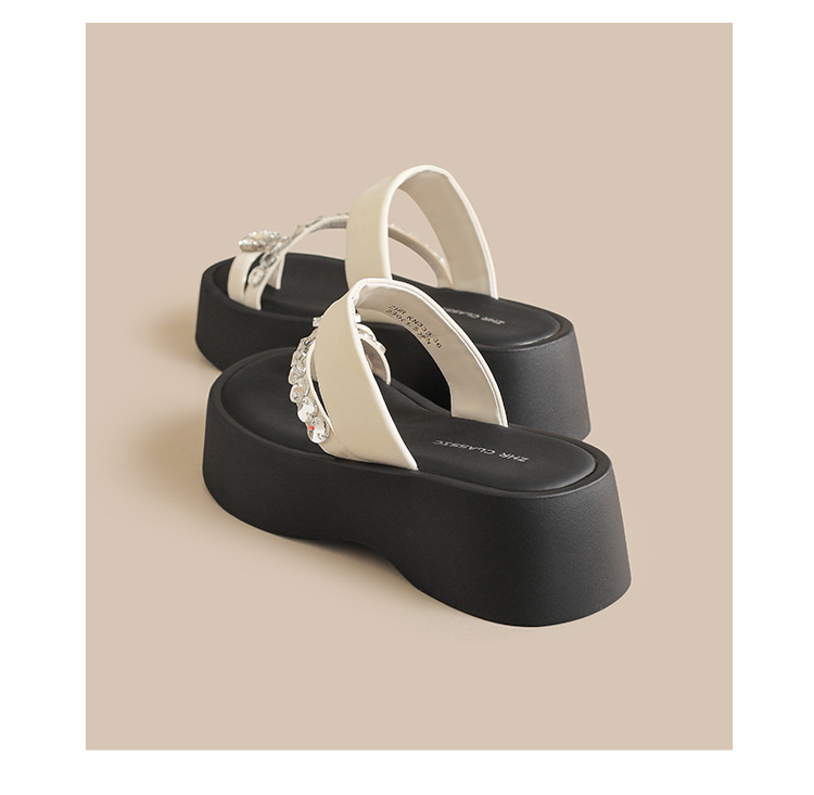 Sandal nữ đế dày tăng chiều cao đính đá lấp lánh phong cách Hàn Quốc — KN333 Đen chi tiết 14