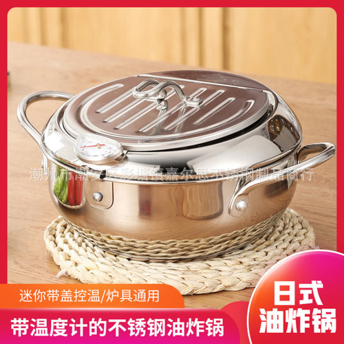 304 Stainless Steel Deep Fryer, Tempura Fryer, Household Oil Fryer with Temperature Control, Energy-Saving Model from OEM Manufacturer, Includes Filter Mesh