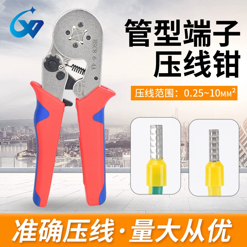 Поставка инструментов Chuangwei красный и синий 0,25-10 мм с Европейским покрытием белого HSC8 6-4A Клещи для обжима трубчатых клещей