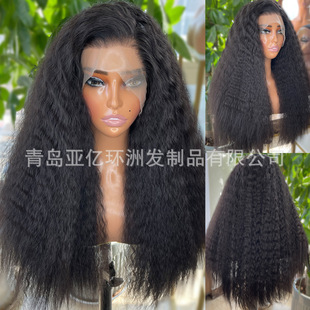 European and American cross-border wig 13*4 African black small roll high temperature silk medium long curly wig head cover Factory Direct Supply