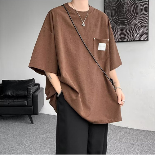 Casual round neck pure cotton letter print short sleeve T-shirt, Hong Kong style trendy brand, versatile, crew neck top for men, simple and minimalist.