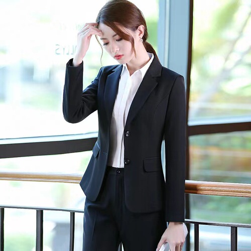 New business wear women's navy blue temperament suit suit black two-button formal suit interview work clothes