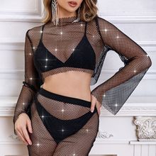 欧美跨境TME新款电音节性感蹦迪时尚亚克力亮片圆形拼镂空上衣女