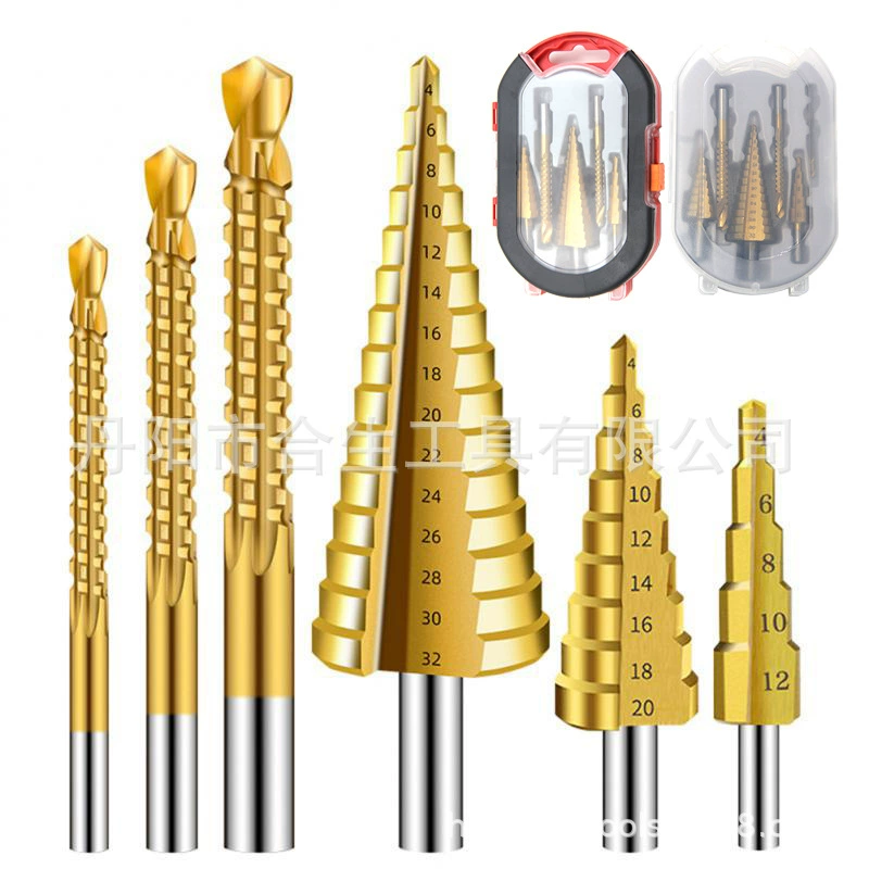 Трансграничный 4-12/4-20/4-32 мм Треугольная ручка с прямой канавкой ступенчатая дрель 3/6/8 пила дрель 6pc пробивание перфоинструмента комплект