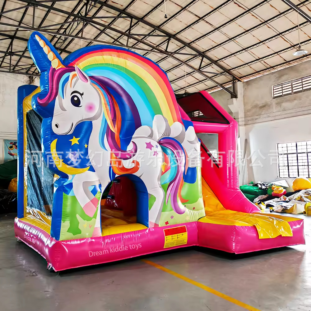 Popular PVC Rainbow Inflatable Trampoline, Unicorn Inflatable Castle, Large Slide Trampoline Combination