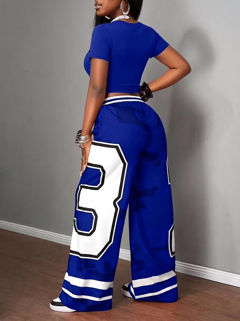 Y2K Women's Two Piece Set Style Digital Print Short T-Shirt Wide Leg Trousers Spring Summer Sexy_ecoleips.com
