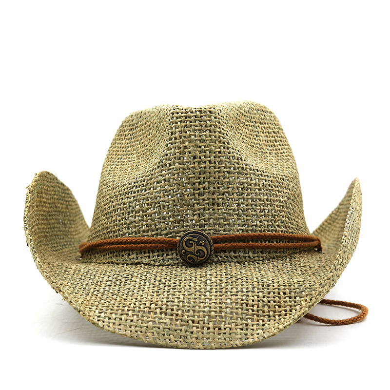 Unisex Cowboy Style Solid Color Curved Eaves Straw Hat display picture 5