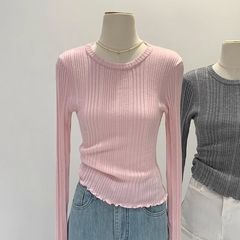 韩系穿搭长袖粉色内搭打底针织衫女秋冬2025新款法式多巴胺短上衣
