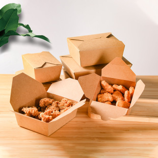 Thickened Cowhide Packing Box Lunch Box Degradable Disposable Picnic Fried Chicken Barbecue Salad Bento Take-out Fried Lunch Box