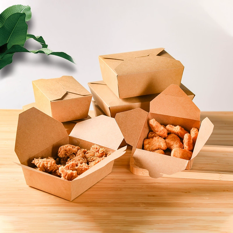 Уплотненная коробка из коровьей кожи коробка для ланча разлагается одноразовый пикник жареная курица с жареным салатом на гриле