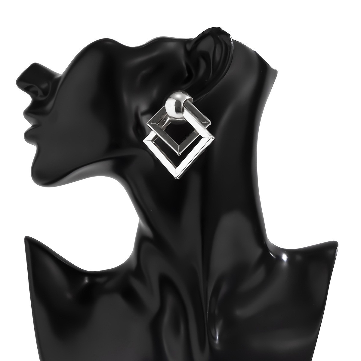 简约冷淡风双层菱形耳环 几何型夸张镂空金属耳饰欧美跨境饰品